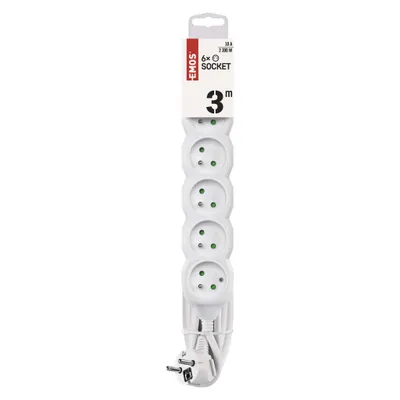 Prodlužovací kabel 3 m / 6 zásuvek / bílý / PVC / 1 mm2