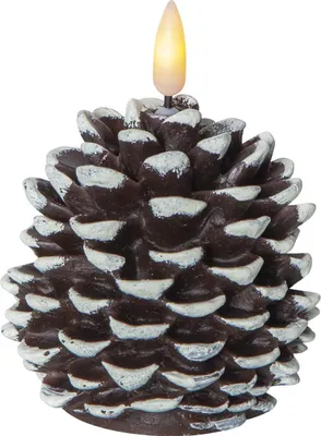 LED Kerze 'Kieferzapfen' - warmweiße LED - H: 10,5cm, D: 8cm - Timer - braun