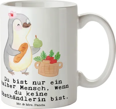 Produktbild von Mr. & Mrs. Panda Tasse Obsthändlerin Herz - Weiß - Geschenk, Spruch, Teetasse, Witzig, Trinkbecher, Obstplantage, Pott, Kaffeebecher, Lustig, haferl