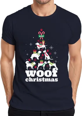 Zdjęcie produktu dla Woof Christmas Dogs Christmas Tree Dog Owner - Koszulka męska na prezent świąteczny, granatowy, XXL