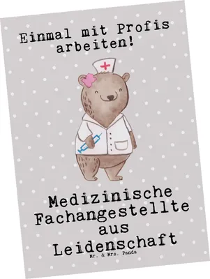 Produktbild von Mr. & Mrs. Panda Grußkarte Medizinische Fachangestellte Leidenschaft - Grau Pastell - Geschenk, Ausbildung, Postkarte, Arztpraxis, Ansichtskarten, Kunstkarten, Postkarten