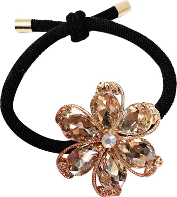 Image de Chouchou fleuri avec strass Beige raffiné