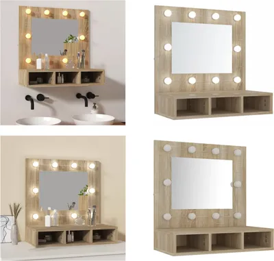 Zdjęcie produktu dla vidaXL Szafka pod lustro z LED dąb sonoma 60x31,5x62 cm - Szafka pod lustro - Szafki pod lustro - Szafka pod lustro ścienne - Lustro do toaletki