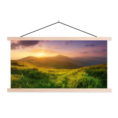 Produktbild von MuchoWow® Textilposter Berge - Sonne - Natur 120x60 cm mit holzfarbenen Rahmen - Klemmleiste