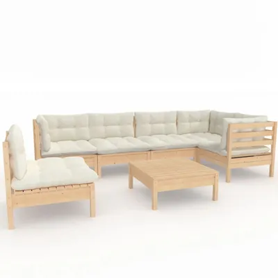 Produktbild von vidaXL 7-tlg. Garten-Lounge-Set mit Creme Kissen Kiefernholz