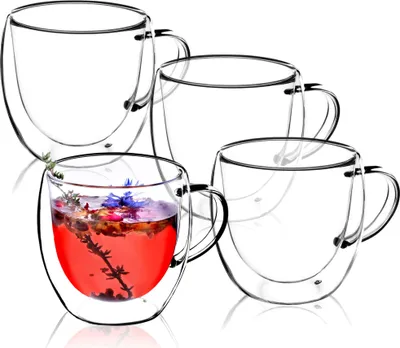 Produktbild von KADAX doppelwandige Glase Tasse "Forli", Gläser, Trinkglase für Saft, Tee, Kaffee, Transparent, 250 ml, 4 Stück