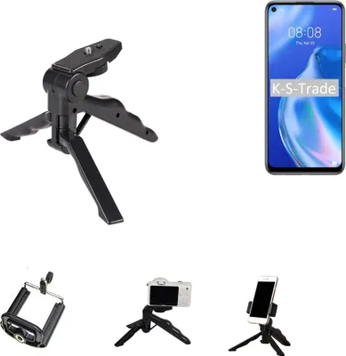 Produktbild von K-S-Trade Stativ Tisch-Ständer Dreibein Handy-Stativ Ständer kompatibel mit Huawei P40 lite 5G Mini-Stativ Smartphone Tripod Handy-Stativ aus