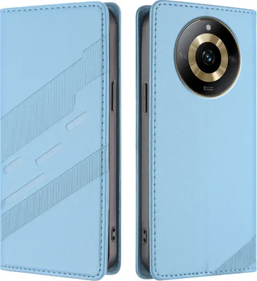 Produktbild von Hülle für Realme 11 4G, Kunstleder Brieftaschen Handyhülle mit Kartenfach und Standfunktion Hellblau