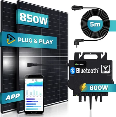 Produktbild von SUNNIVA® Balkonkraftwerk 850/800W Solaranlage, Growatt Micro Wechselrichter Wifi, upgradebar drosselbar, 5m Anschlusskab