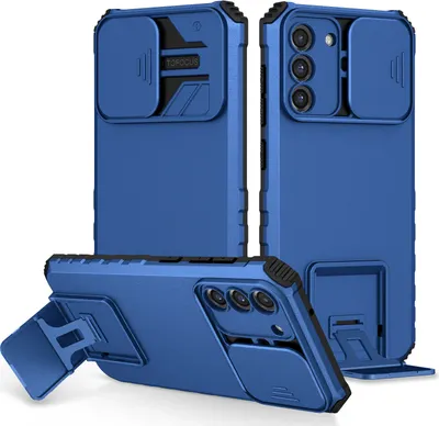 Obrázek produktu pro Pouzdro pro Samsung Galaxy S21 5G dvouvrstvé robustní, vojenská ochrana pouzdro s stojánku a posuvnou ochranou kamery modré
