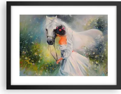 Produktbild von Gerahmtes Poster - Schwarzer Rahmen - Frau Wiese Pferd - 40x30 cm - Wand Bild - Wanddeko - Wandbilder - Kunstposter - Wandposter - Bilderrahmen - Bilder - Kunstdruck - Wandbild - P2BAA40x30-3470