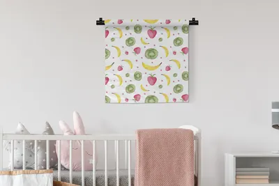 Produktbild von MuchoWow® Wandteppich Wandbehang Obst - Aquarell - Weiß 60x60 cm Tapisserie Dekoration Wandtuch - Dekorationen - Wand Decke