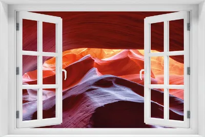 Produktbild von Wallario selbstklebendes Poster mit Fenster-Illusion - Antelop Canyon USA  Kalksandsteingebirge in leuchtenden Farben, Größe: 100 x 150 cm