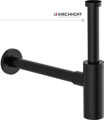 Produktbild von Kirchhoff Design Siphon, Waschbecken Abfluss, Ablaufgarnitur für Waschbecken, Geruchsverschluss mit Reinigungsöffnung, Flaschensiphon, Schwarz matt