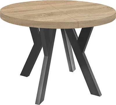 Produktbild von Runder Ausziehbarer Tisch für Esszimmer, PERO, Loft-Stil, Skandinavische, Durchmesser: 120 / 220 cm, Farbe: Eiche Sonoma / Schwarz
