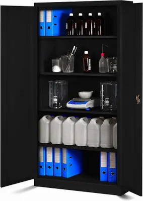 Produktbild von Aktenschrank C001H Büroschrank Metallschrank Stahlschrank Werkzeugschrank Stahlblech Pulverbeschichtet Flügeltürschrank Abschließbar 195 cm x 90 cm x 40 cm (schwarz/schwarz)