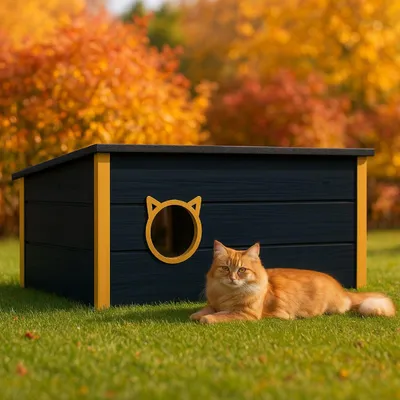 Immagine prodotto di QLS Casetta per gatti in legno isolata 73×52×38 cm Tenda resistente alle intemperie Grigio scuro 11396