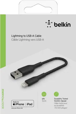 Produktbild von Belkin Boost↑Charge™ Braided Lightning auf USB-Kabel - 0,15 Meter - Schwarz