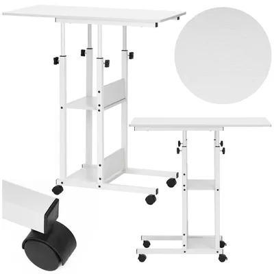 Productafbeelding van Bureau – Werkbureau – Computer Bureau – Bureautafel – Op Wielen – Verstelbaar - 73-85 X 40 X 80 CM – 20 Kg - Wit - Metaal - Hout
