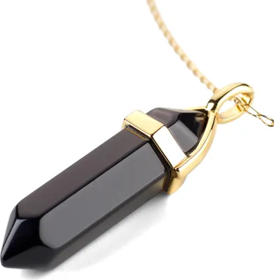 Produktbild von LAVISA Obelisk Edelsteinkette Gold, Anhänger, echte Kristall kette, Halskette, Rosenquarz, Amethyst, Naturstein - 55 + 5 cm (Schwarzer Obsidian)