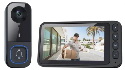 Produktbild von Zimilo KFunk Video Türsprechanlage mit Monitor, kabellose Türklingel 1080P Full HD, Gegensprechen, SD Aufnahme, ohne WLAN und App, 150 m, Schwarz