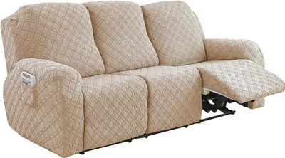 Produktbild von Relaxsofa Hussen, Bezug für Relaxsessel, 8-teiliges Stretch Sofa Überwurf Weich Jacquard Sesselbezug Sofahusse mit Tasche für 3 Sitzer,Hellbraun