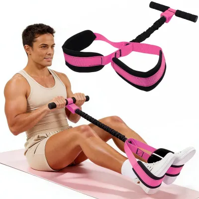 Image de Pedal Resistance Band with Handles Sit Up Multifunction Exercise Equipment for Abs Legs Arms Waist 55lbs Pink