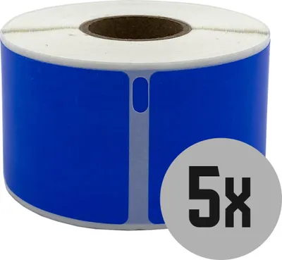 Produktbild von DULA Etiketten - Kompatibel mit Dymo Compatible labels - Blauw - 99012 - S0722400 - Adresetiketten - 5 rollen - 36 x 89 mm - 260 labels per rol