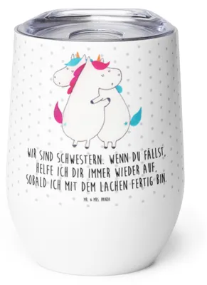 Produktbild von Mr. & Mrs. Panda Thermo Becher Einhörner Umarmen - Weiß - Geschenk, BFF, kaffee tasse, Unicorn, Freundinnen, thermosbecher, Familie, Liebe, Thermobecher, Isolierbecher