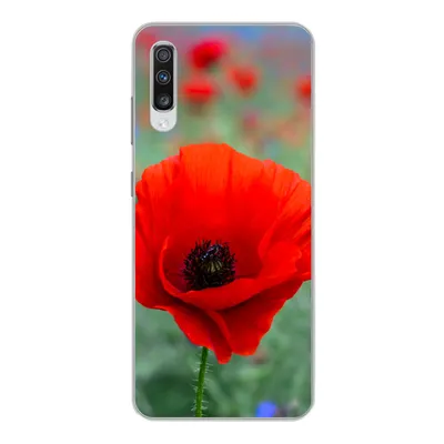 Produktbild von MuchoWow® Handyhülle Schutzhülle Hülle für Samsung Galaxy A70 Lila und rote Mohnblumen auf einer Wiese Silikon Softcase Handy Hülle - Schutzhaube