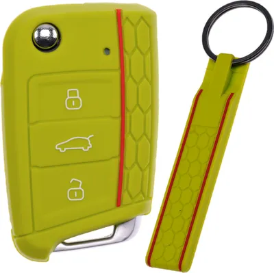 Produktbild von Auto Schlüssel Silikon Schutz Hülle + Schlüsselband im Wabe Design Apfelgrün kompatibel mit VW SEAT Skoda Golf 7 Leon Octavia 3 Tasten Klappschlüssel