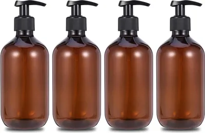 Produktbild von 4 Stück 500ml Seifenspender Pumpspender Plastik, Lotionspender Leer Flasche mit Schwarz Lotion Pumpe Spender für Lotion Duschgel Handseife