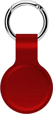 A red keychain accessory for an Apple AirTag is shown against a white background.
