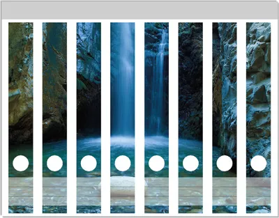 Produktbild von Wallario Ordnerrücken Sticker, selbstklebend für schmale Ordner, 8 Stück, Motiv Wasserfall bei Sonneneinfall