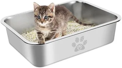 Immagine prodotto di Lettiera per gatti in acciaio inossidabile, impermeabile, inodore e con rivestimento antiscivolo anti-pelo, lettiera per gatti femmine, ideale per gatti giovani, dimensioni 39,5 x 29,5 x 10 cm.