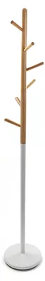 Productafbeelding van Staande kapstok - 6 haken - Metaal en bamboehout - Wit - 180 cm