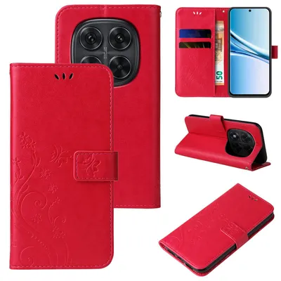Produktbild von Handyhülle für Xiaomi Redmi Note 15 / 15 5G Floral Blumen Schmetterling Flip Cover Hülle Case Klapphülle Handytasche Farbe: Rot