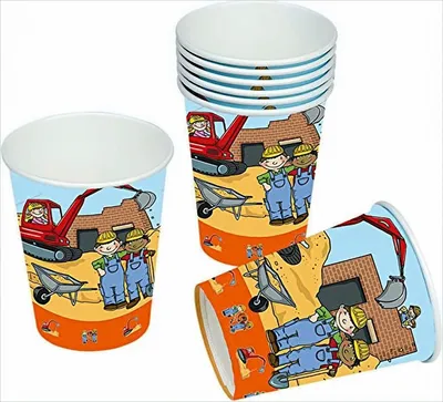 Produktbild von 8 Pappbecher * BAUSTELLE * für Mottoparty und Kindergeburtstag
