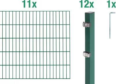 Produktbild von Alberts Doppelstabmatten Zaun, Höhe 100 cm, Länge 22 m, Zaun-Komplettset zum Einbetonieren, grün, Pfosten 60x40 mm