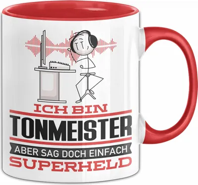 Produktbild von Tonmeister Geschenk Tasse Ich Bin Tonmeister Aber Sag Doch Einfach Superheld Lustige Geschenkdiee für Tonmeister Kaffee-Becher (Rot)