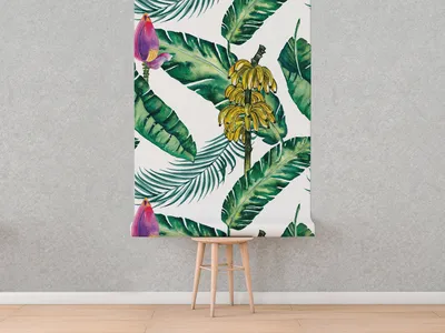 Produktbild von Coloray Fototapete 152x104 cm Latextapete Magicstick - Utensilien-Banane verlässt Monstera-Blätter