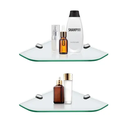 Immagine prodotto di S'AFIELINA mensola in vetro per doccia mensola in vetro angolare 6mm temperato mensola in vetro per doccia mensola in vetro per bagno mensola per doccia 230 x 230 mm,2 pezzi
