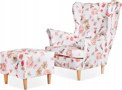 Produktbild von Family Meble Ohrensessel mit Hocker Print Relaxsessel Skandinavisch Bequemer Sessel Loungesessel Fernsehsessel Wohnzimmer Schlafzimmer Büro (M 68)