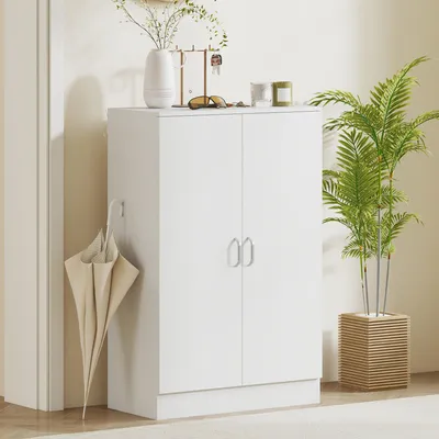 Produktbild von 6 verstellbare Regalböden, Schuhschrank mit 2 Türen, Soft-Close-Scharniere, Weiß  |  Spanplatte  |  bis 21 Paar  |  70 x 35 x 108 cm