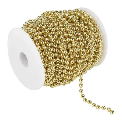 Productafbeelding van 25 meter verzinkt pareldraad, guirlande, decoratie voor bruiloften (zelf maken), 6 mm (goudkleurig)