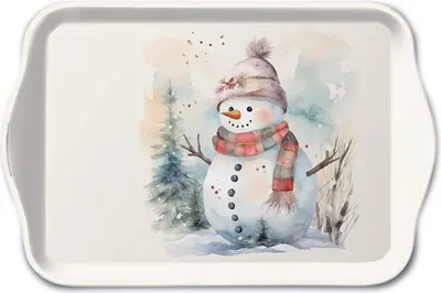 Immagine prodotto di Vassoio in melamina 21x13 con motivo pupazzo di neve bianco