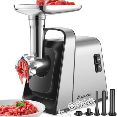 Produktbild von Aobosi Fleischwolf 3000W, 4 in 1 Fleischwolf Elektrischer mit 4 Edelstahl-Schleifplatten, Kubbe & Wurstfüllrohren