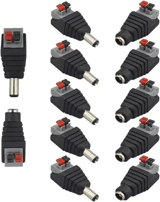 Obrázek produktu pro Profesionální DC adaptéry, 5,5 x 2,1 mm, bezšroubové rychlospojky, sada samec-samice, pro CCTV kamery a LED pásky