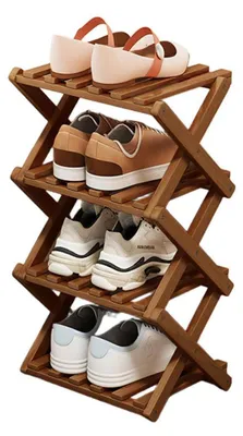 Productafbeelding van Houten schoenenrek, inklapbaar, bamboe, 4 opbergvakken, bruin, 28 cm