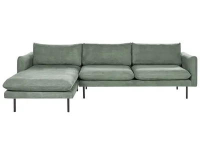 Produktbild von BELIANI 4-Sitzer Ecksofa Hellgrün Stoff L-Förmig mit Chaiselongue Hohe Schwarze Metallfüße Dicke Sitzkissen Schmale Armlehnen Lose Rücken- & Sitzkissen